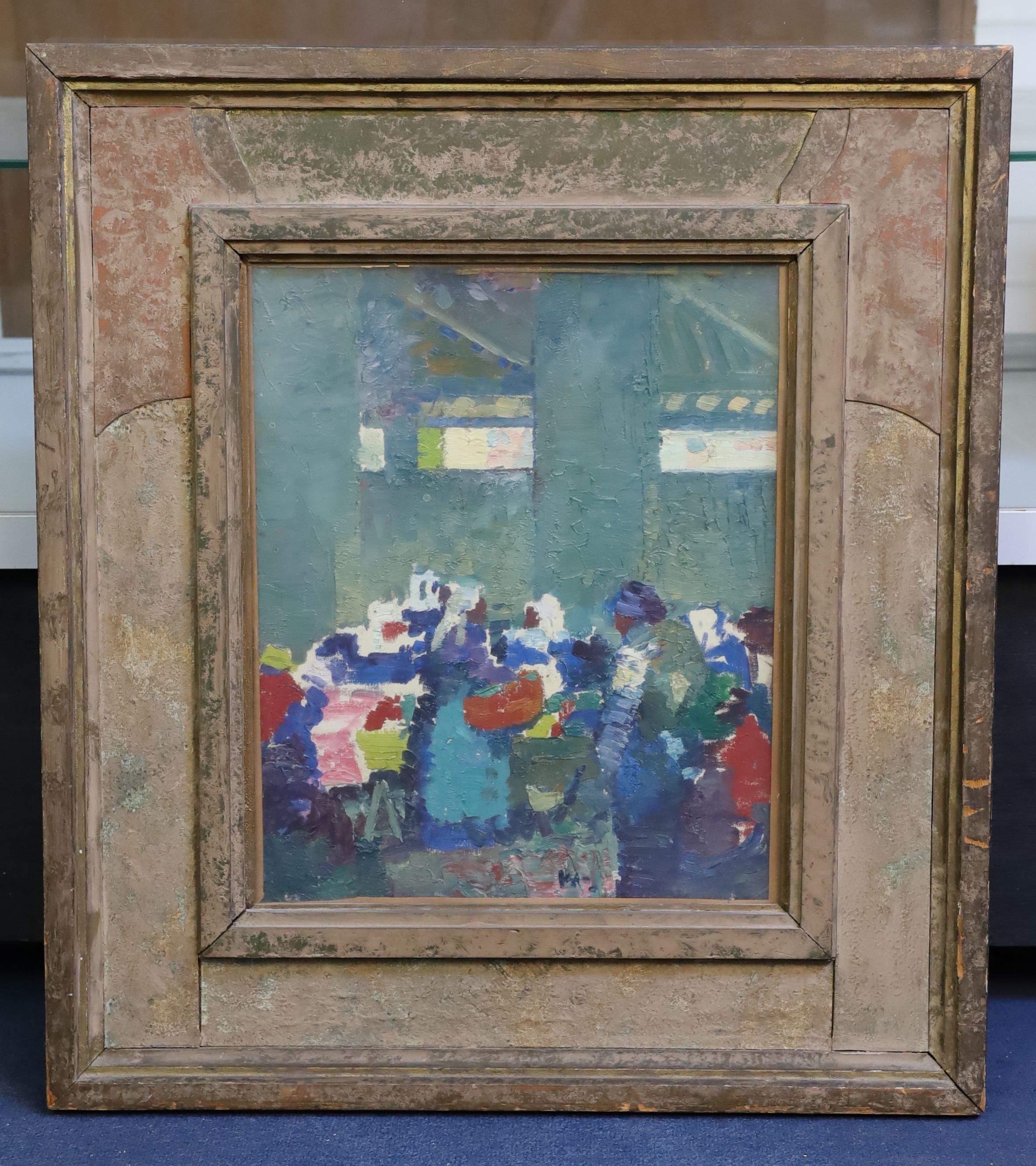 Alfred Aaron Wolmark (1877-1961), Fish market at Concarneau, oil on board, 45 x 36cm
